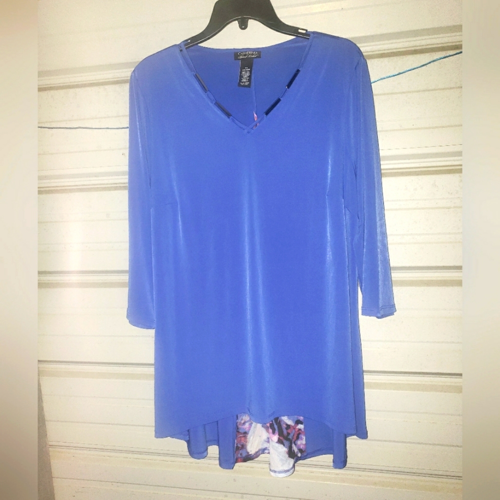 Plus Size 0X 14/16 Catherines Black label blue tunic top blouse shirt women's